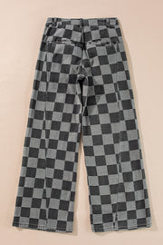 Dark Grey Checkered Jeans showing relaxed wide-leg silhouette