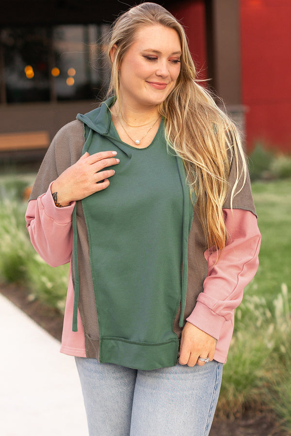 Oversized Hoodie for Women — Breen Plus Size Colorblock Patchwork V-Neck