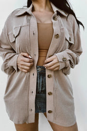 Smoke gray plus size corded shacket in oversize slouchy fit