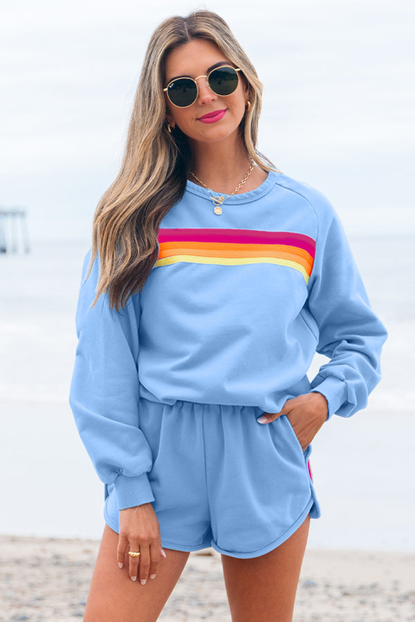 Beau Blue Casual Pullover and Shorts Two-Piece Set