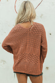 Open front knit cardigan styled over a tee for transitional weather