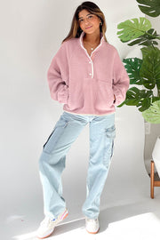 Relaxed shift silhouette plush sweatshirt in solid fuchsia