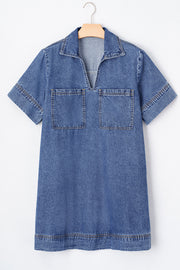 Short sleeve denim mini dress with H-line silhouette for casual summer wear