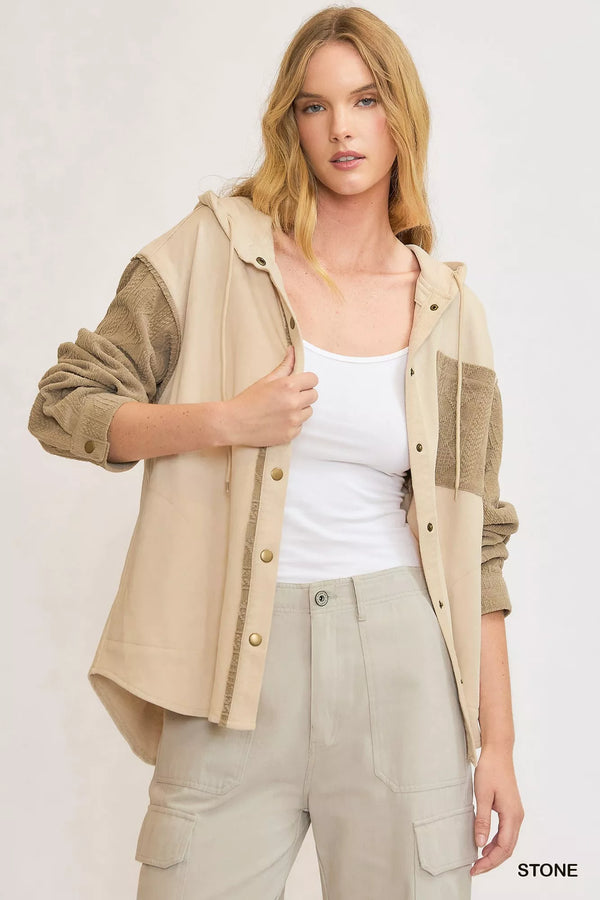 Womens Oversized Shacket - Washed French Terry