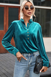 Burgundy velvet top with soft stretchy long sleeves