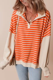 Color block striped sweatshirt with turn-down collar detail