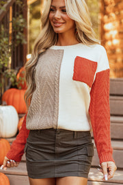 Gold Flame colorblock drop shoulder sweater in cozy acrylic blend