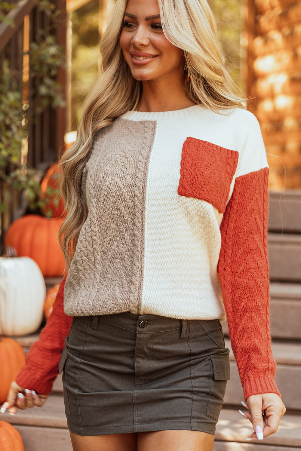 Vineyard Green Colorblock Drop Shoulder Sweater