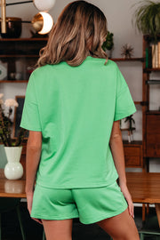 V-neck drop shoulder tee and drawstring shorts set with relaxed fit