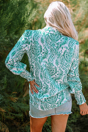 Loose relaxed shift-fit paisley shirt with buttoned front styling