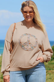 Relaxed fit plus size sweatshirt with round neck and floral peace sign design