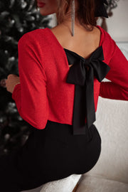 Racing Red metallic long sleeve top in a body-skimming sheath silhouette