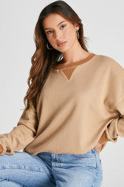 Cozy waffle texture pullover sweatshirt in soft cotton-poly blend