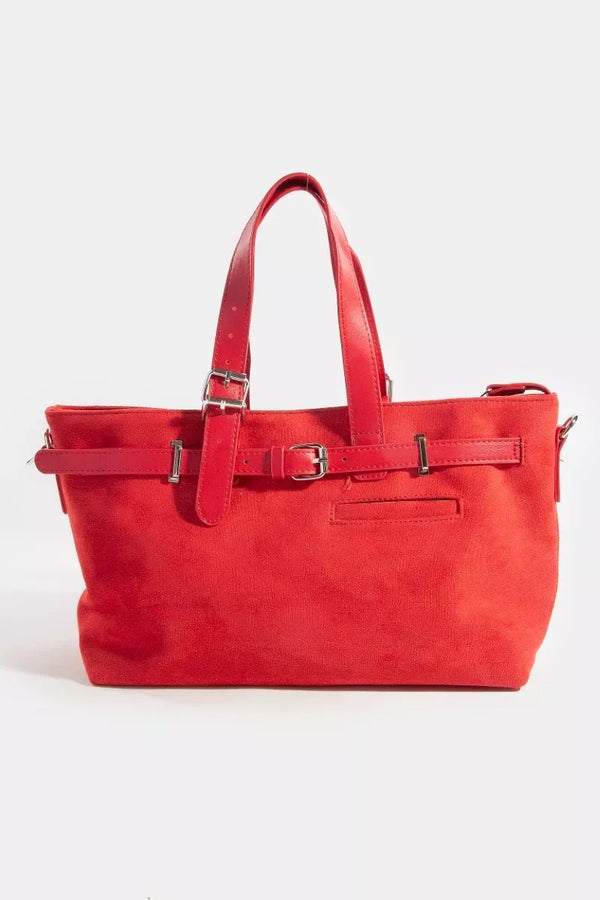 Fame Faux Leather Buckle Strap Tote Bag