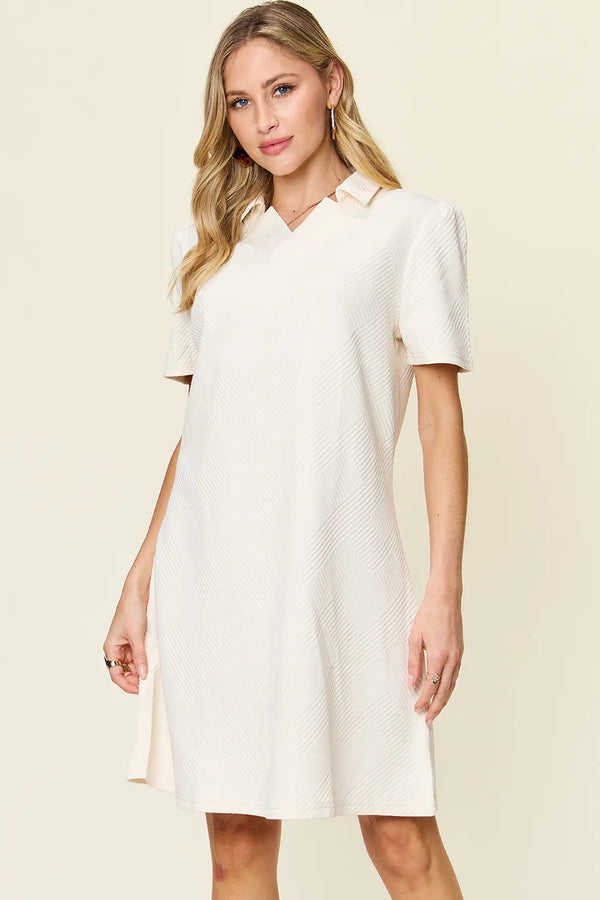 Textured Collared Short Sleeve Dress