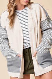 Open front cardigan in waffle knit with relaxed no-button silhouette
