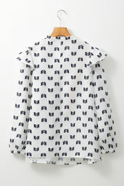 Southern Belle style bow knot ruffle neck blouse in white