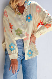 Lightweight 100% polyester apricot stripe floral shirt