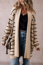 Open-front striped cardigan with long sleeves for cozy layering