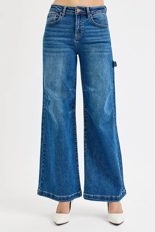 Baggy Jeans High Rise Wide Leg Patch Detail Denim (Plus Size 0–3XL)