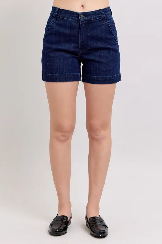 High Waist Denim Shorts — Plus Size, Stretch Fit (S–3XL)