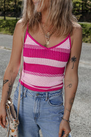 Striped cotton sweater vest with V-neckline detail