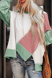 Rose Pink colorblock long sleeve top with irregular hem