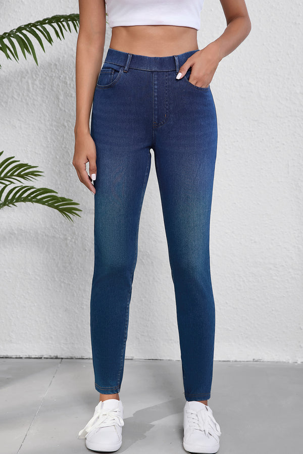 Ashleigh Blue Straight Leg Jeans — Pull-On Stretchy Knit with Multiple Pockets