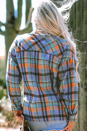 Orange plaid loose shirt with long sleeves