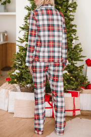 Plaid pajama set long sleeve top with relaxed shift fit for lounging