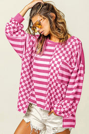 Loose shift blouse with high-low hem and chest pocket detail