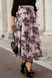 Flared floor-length maxi skirt with delicate floral and leaf embroidery detail