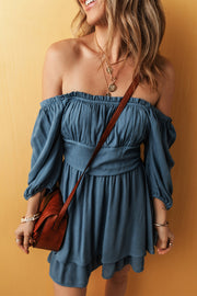 Teal sheath mini dress with tiered layered design and soft viscose drape