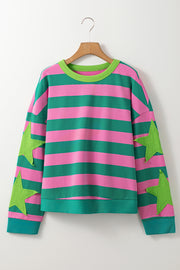 Pink stripe pullover sweatshirt with long sleeves