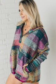 Plaid pullover hoodie with kangaroo pocket detail
