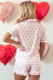 Bowknot pajama top with notched neckline and easy shift silhouette