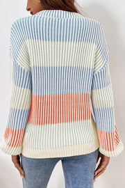 Casual pink knit sweater with round crew neckline