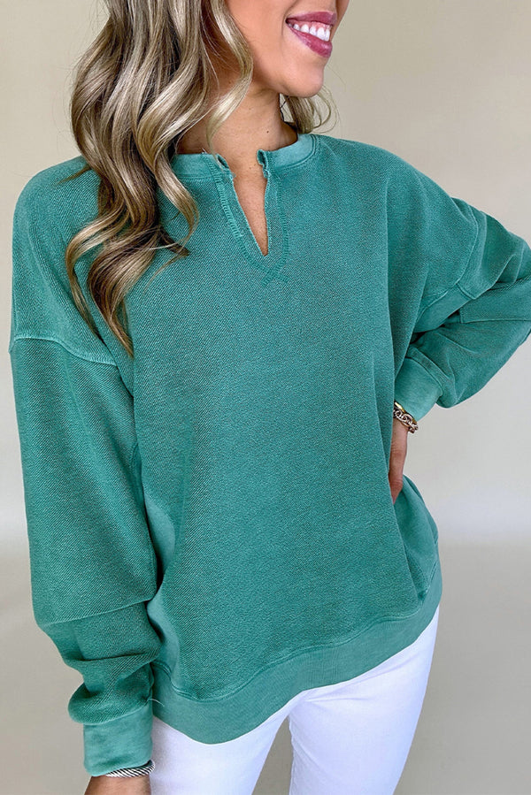 Skobeloff Teal Notched Neck Oversized Sweatshirt