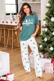Soft two-piece tree print tee and pants set for cozy lounging