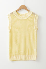 Casual yellow hollow-knit vest for everyday layering
