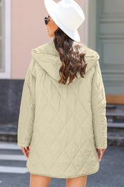 Quilted puffer-style coat with attached roomy hood