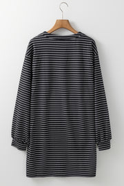 Casual waffle knit shift dress with stripe pattern