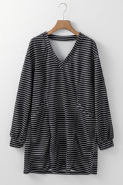 Striped V-neck mini dress with relaxed shift silhouette