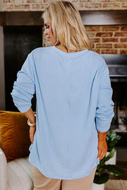 Plus Size Ribbed Long Sleeve Top with relaxed shift silhouette and drop shoulder