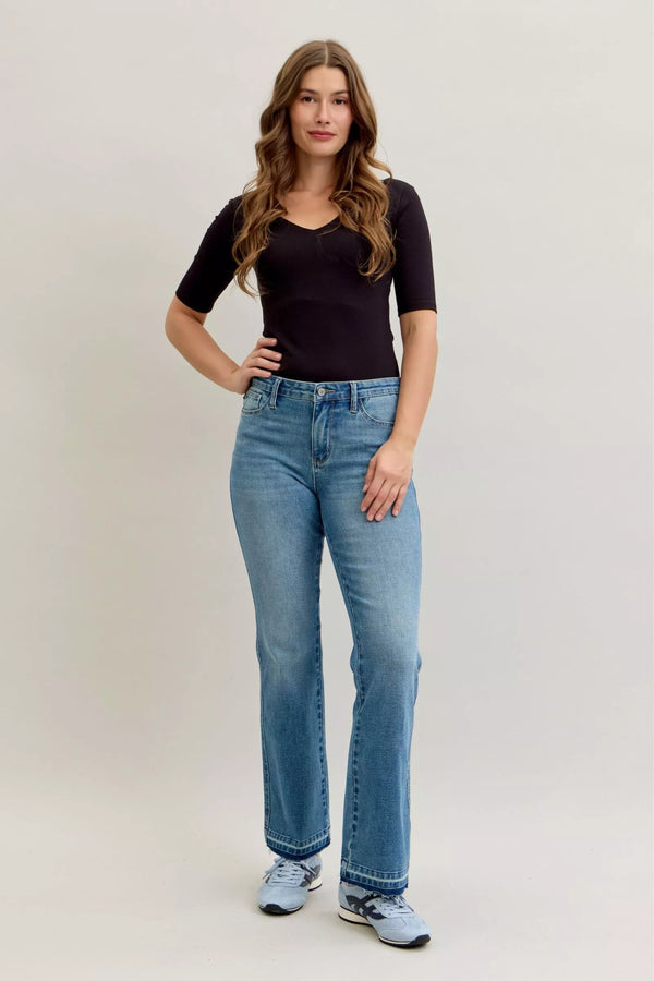Judy Blue Jeans — Mid Rise Slim Bootcut Tummy Control Release Hem (Sizes 0–24W)