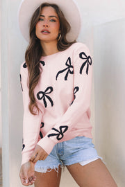Light Pink Bow Sweater styled for casual daily wear