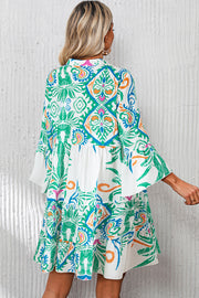 Bohemian tribal print mini dress for daily and vacation wear
