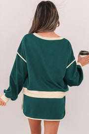 Color contrast pullover set with relaxed loose fit and contrast trim detail