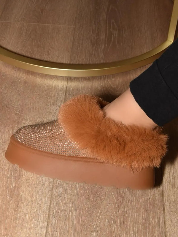 Fur Boots — WILD DIVA Embellished Faux Fur Platform Booties