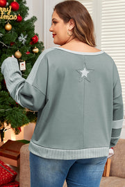 Mist green star patchwork plus size t-shirt in relaxed shift silhouette